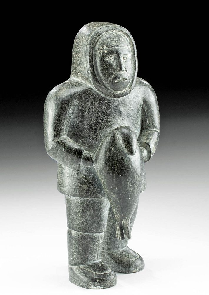 Appraisal: th C Inuit Soapstone Carving Man Carrying Seal First Nations