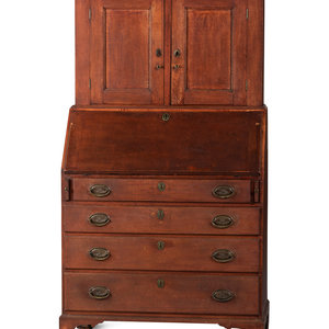 Appraisal: A Federal Red-Painted Maple or Cherrywood Desk-and Bookcase Likely Marlboro