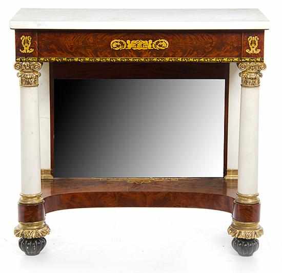 Appraisal: New York Classical stencil-decorated mahogany and marble pier table circa