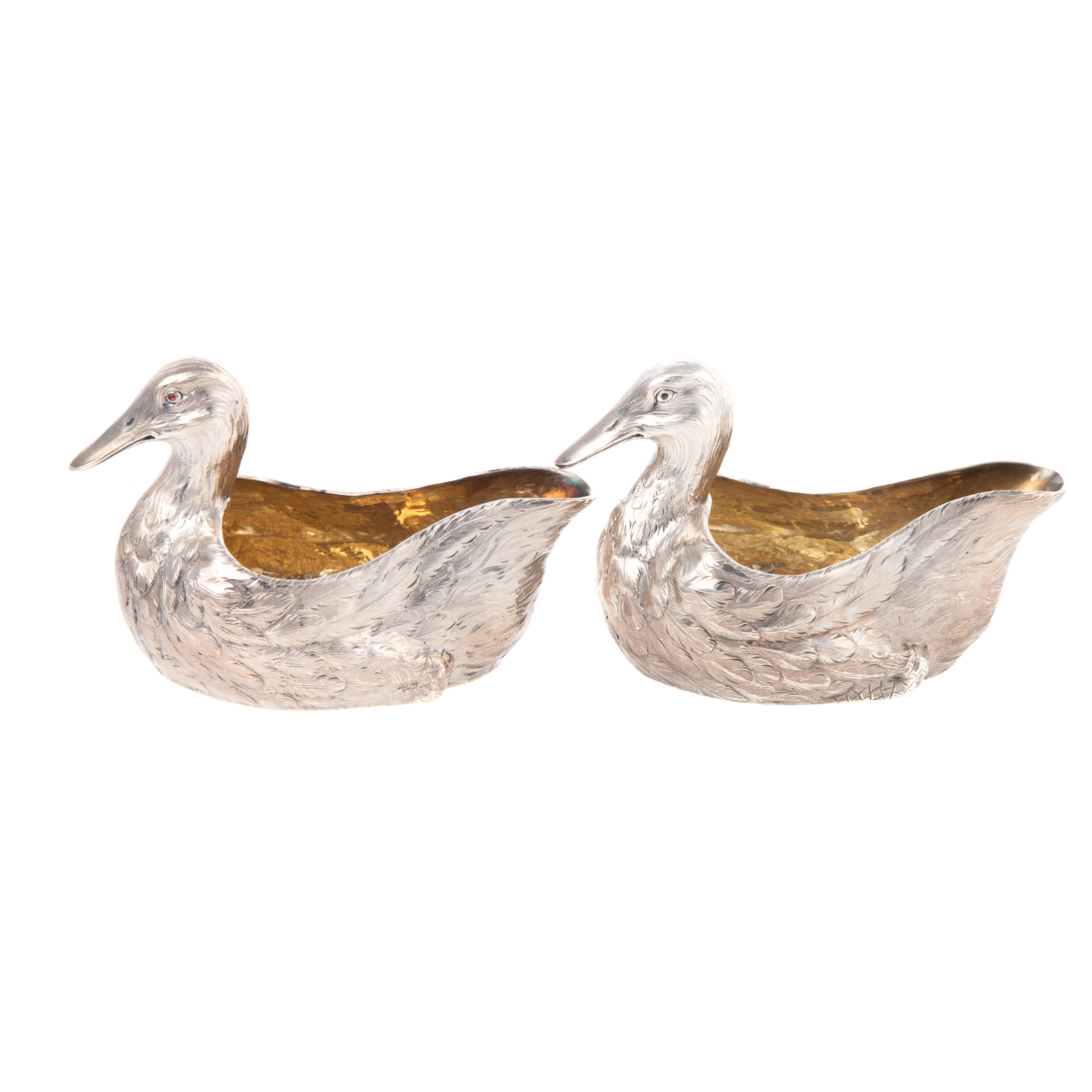 Appraisal: A PAIR OF VICTORIAN SILVER DUCK-FORM MASTER SALTS One by