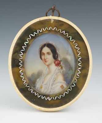 Appraisal: A Miniature Portrait Painting of a Beauty An oval miniature