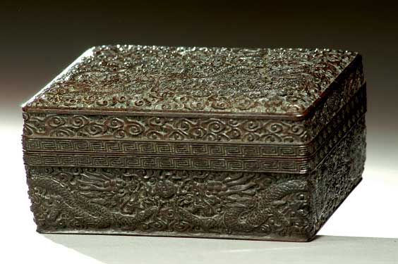 Appraisal: CARVED ZITAN DRAGON BOX Meticulously carved and very finely detailed