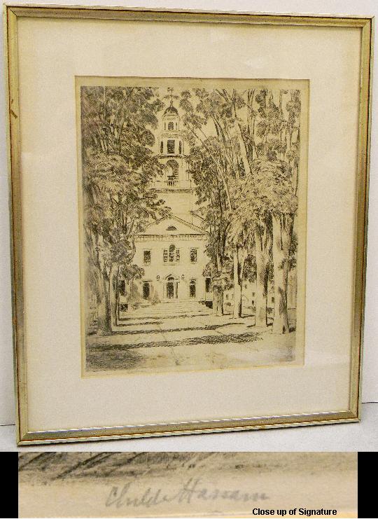 Appraisal: Childe Hassam American - etching ''The Colonial Church at Gloucester''