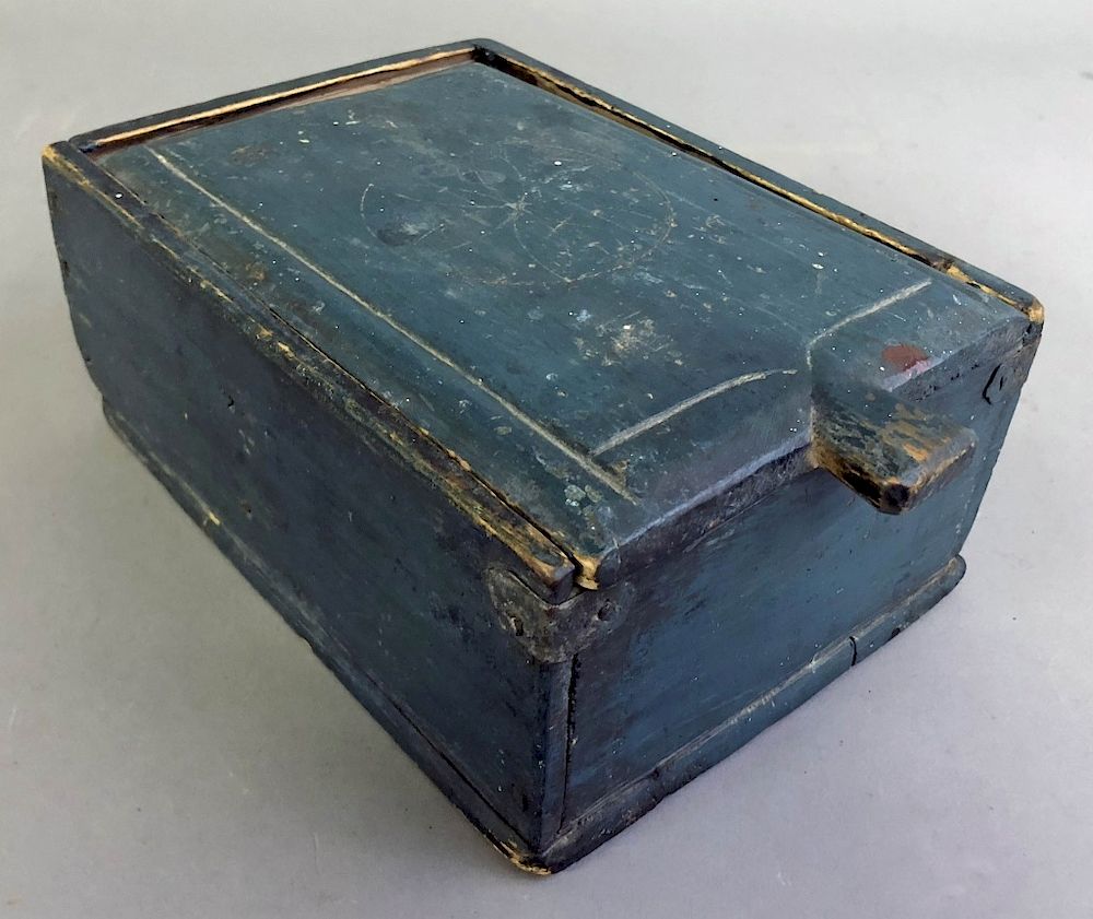 Appraisal: Blue Painted Slide Box Blue painted slide box th c