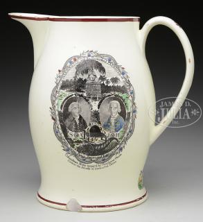 Appraisal: WASHINGTON PROSCRIBED PATRIOTS OF AMERICA LIVERPOOL JUG Polychromatically decorated with