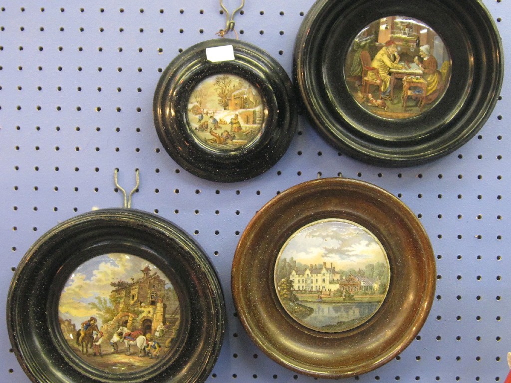 Appraisal: Four framed circular Pratt Ware pot lids