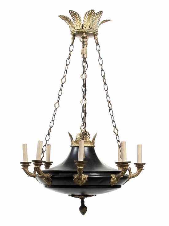 Appraisal: An Empire Style Tole and Gilt Bronze Eight-Light Chandelier having