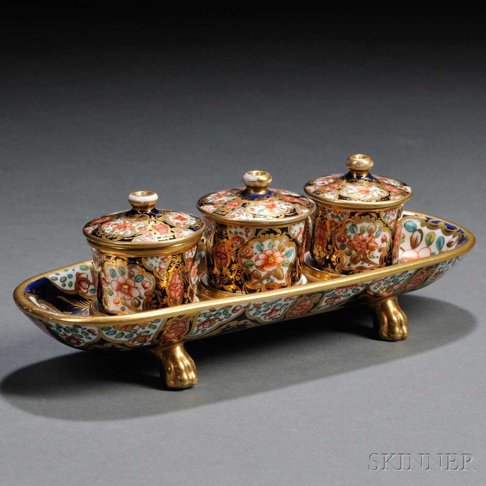 Appraisal: Spode Porcelain Imari Pattern Inkstand England early th century polychrome