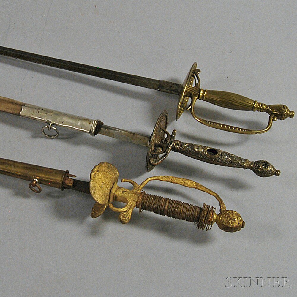 Appraisal: Three Small Swords a thin blade with crowned head mark