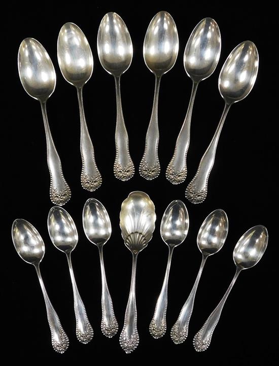 Appraisal: STERLING Gorham 'Lancaster' pattern spoons thirteen pieces beaded handle with