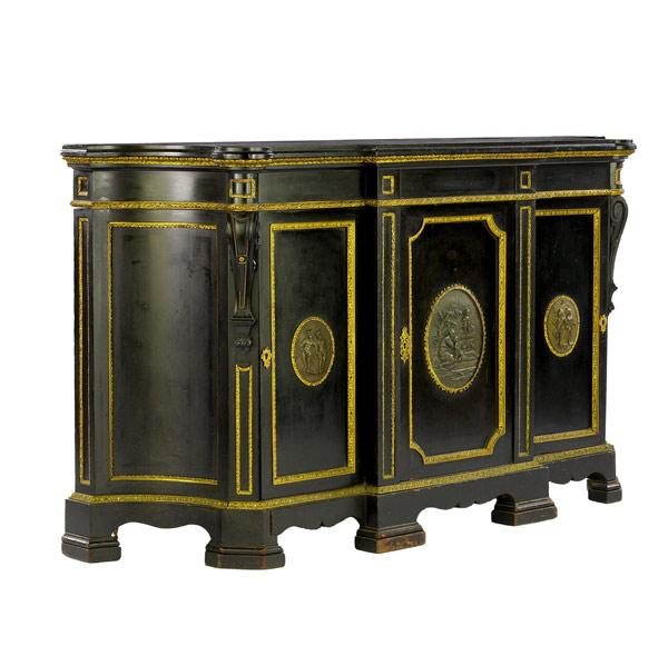 Appraisal: French ebonized bronze mounted cabinet th C With oval bronze