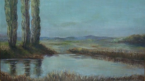 Appraisal: Landscape Along The Lake circa Oil on Canvas Trusghel Cora