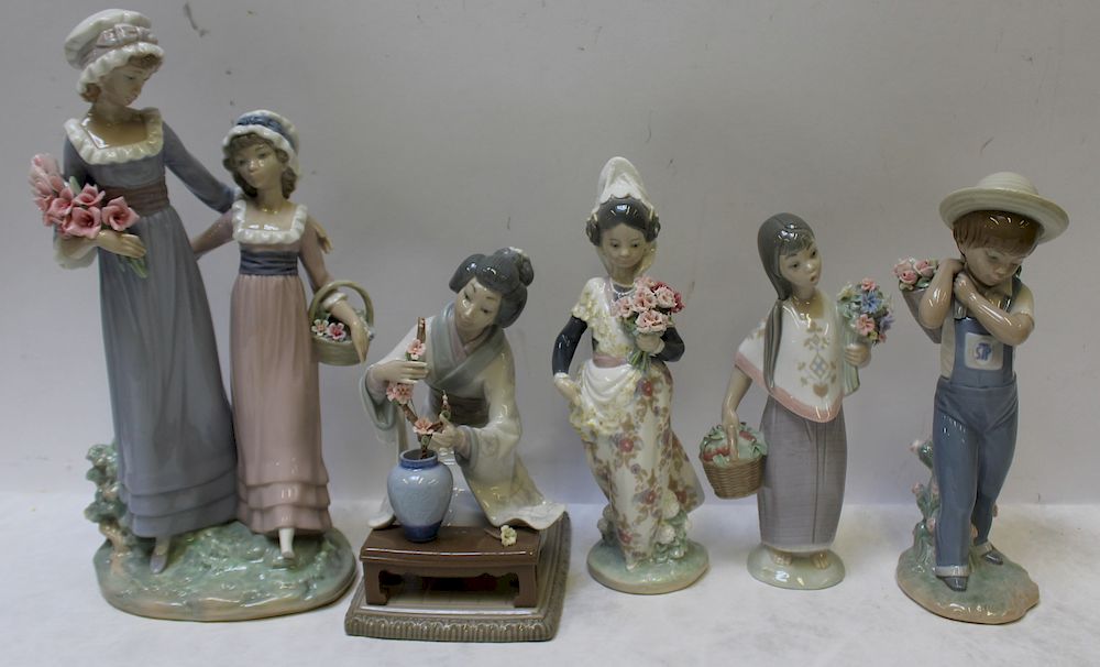 Appraisal: LLADRO Grouping of Porcelain Figures with Flowers From an Upper