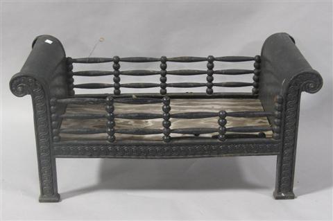 Appraisal: BLACK PAINTED WROUGHT IRON FIREPLACE GRATE h w d in