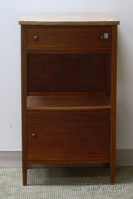 Appraisal: Edwardian Marble-top Inlaid Mahogany Bowfront Commode Stand