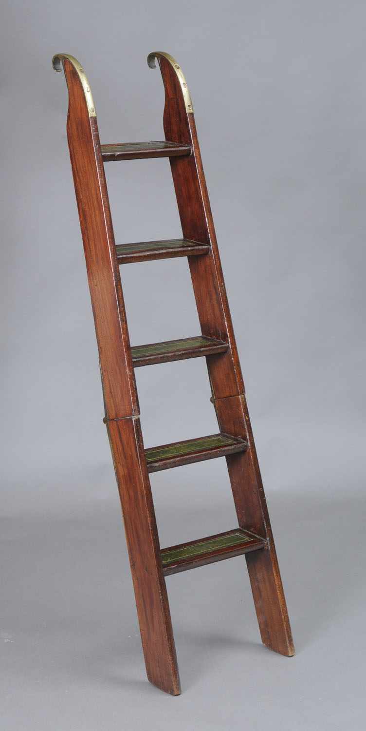 Appraisal: REGENCY BRASS-MOUNTED FOLDING LIBRARY LADDER Incorporating five gilt-tooled leather steps