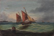 Appraisal: J Mace English circa th Century Fishing Fleet Oil on