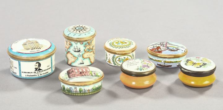 Appraisal: Interesting Collection of Seven Enamel Boxes consisting of six Halcyon