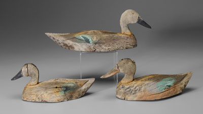 Appraisal: Three drake decoys wood with trac