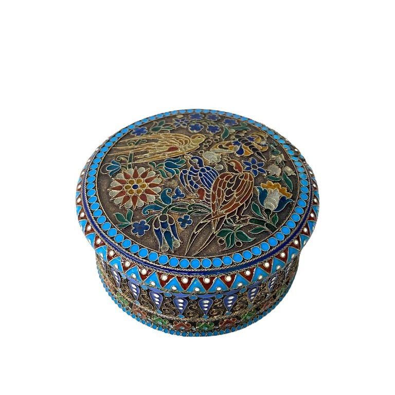 Appraisal: Russian Roung Box With Plique A Jour Top Russian Roung