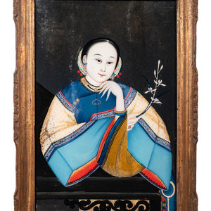 Appraisal: Two Chinese Export Reverse Glass Paintings th Century Each x