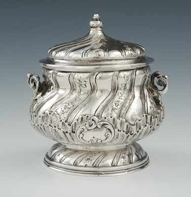 Appraisal: A French Silver Sugar Bowl with Lid The squat body