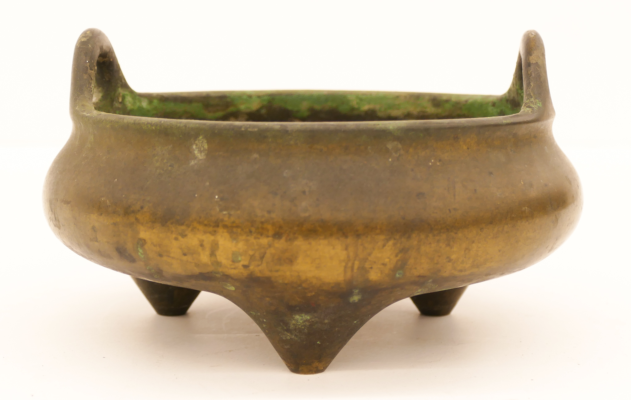 Appraisal: Chinese Qing Bronze Ding Censer ''x '' A handled bronze