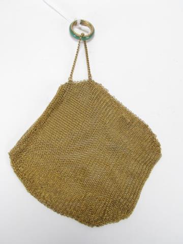 Appraisal: An art deco gold metal mesh finger purse no closure