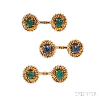 Appraisal: kt Gold and Emerald Cuff Links designed as oval scalloped-edge