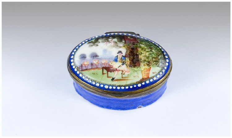 Appraisal: Bilston Enamelled Patch Box Of Oval Form The Hinged Lid