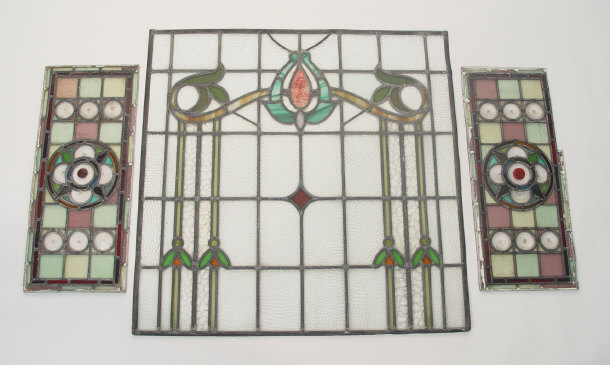 Appraisal: Three leaded stained glass windows the largest with Art Nouveau