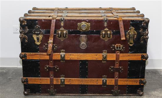 Appraisal: Sale Lot A Steamer Trunk with Leather Straps Height x