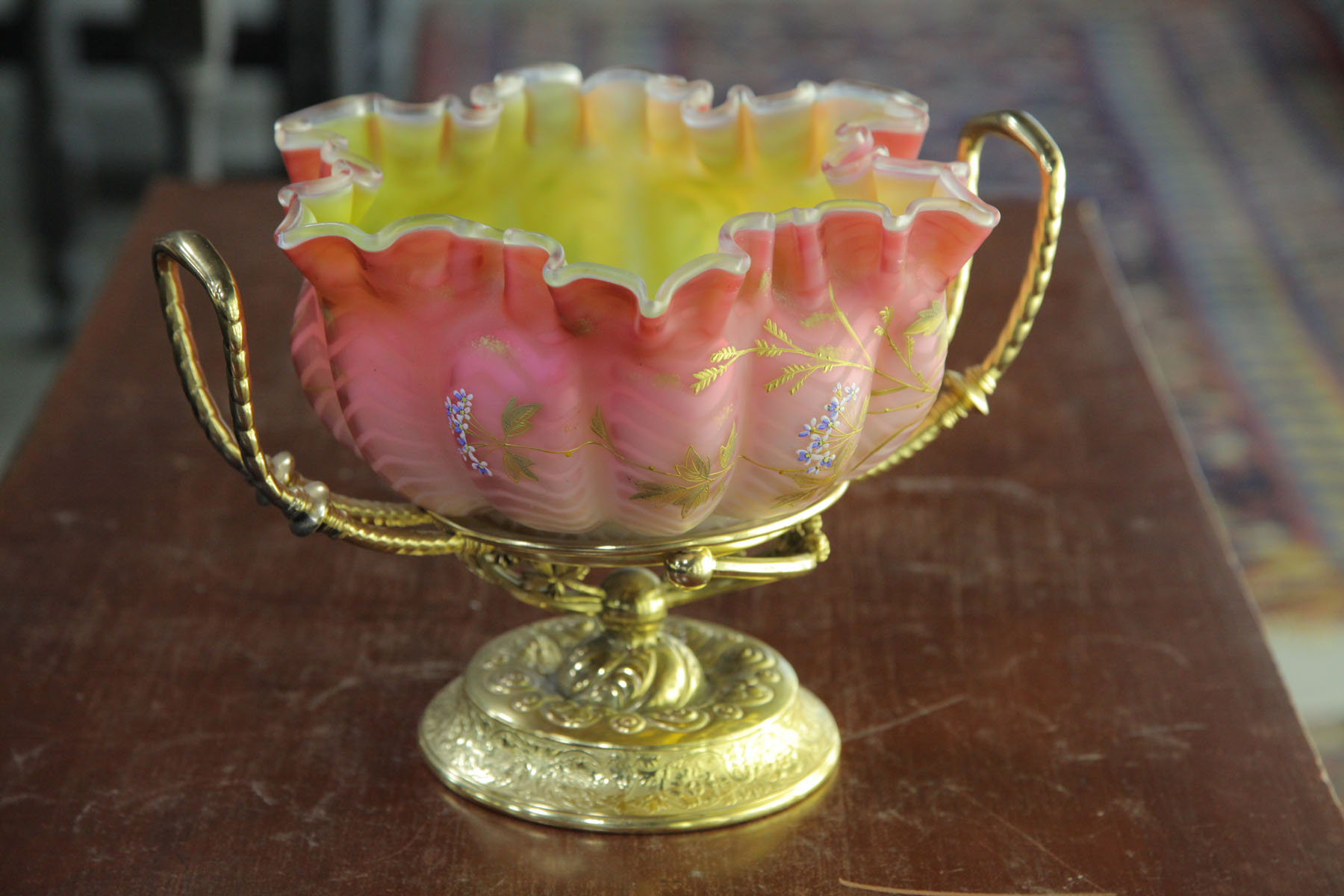 Appraisal: ART GLASS BRIDES BOWL England early th century Cased brides