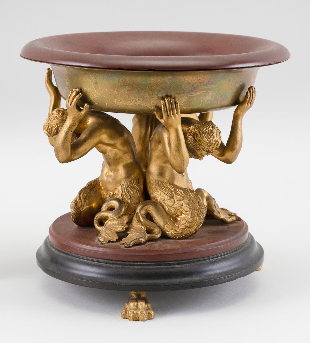 Appraisal: FRENCH BRONZE AND ROUGE MARBLE CENTERPIECE BOWL TH CENTURY HEIGHT