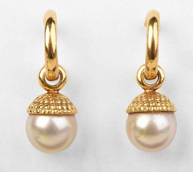 Appraisal: kt Pearl Earrings hoop style with pearl drop enhancer post