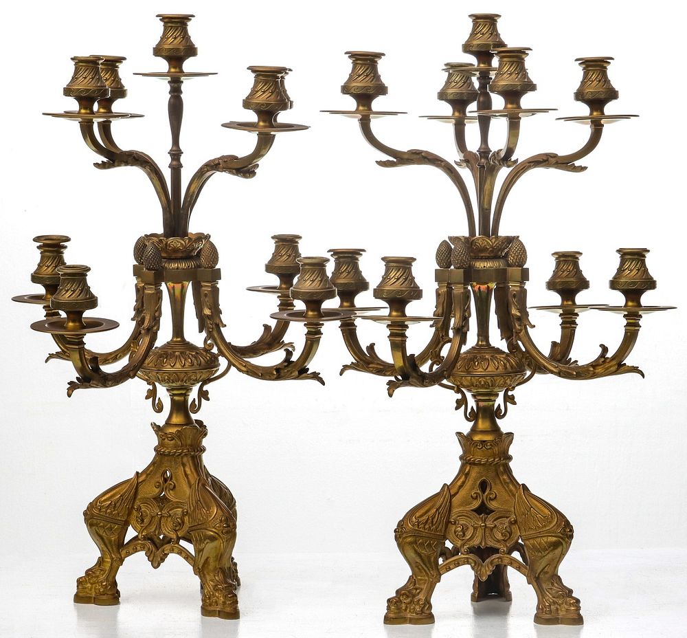 Appraisal: A PAIR CIRCA LARGE EMPIRE INFLUENCE CANDELABRA The ornate brass