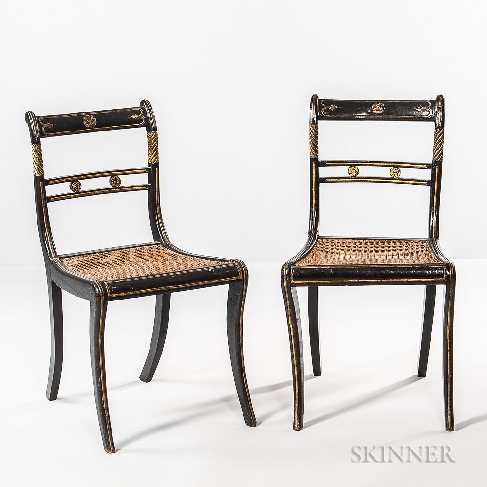 Appraisal: Set of Six Regency-style Black-painted and Gilt Side Chairs Set