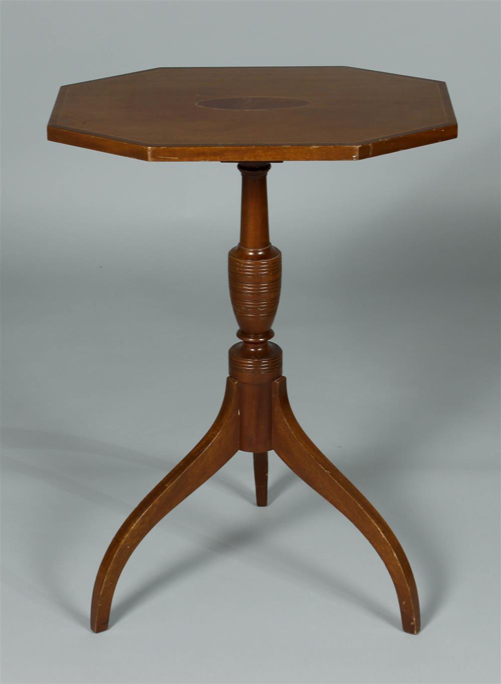 Appraisal: OLD STURBRIDGE VILLAGE FEDERAL STYLE INLAID MAHOGANY CANDLESTAND having a