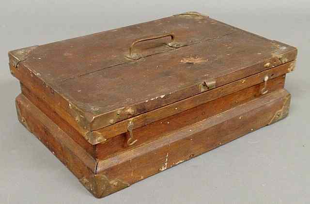 Appraisal: Mahogany cased fishing tackle box late th c with brass