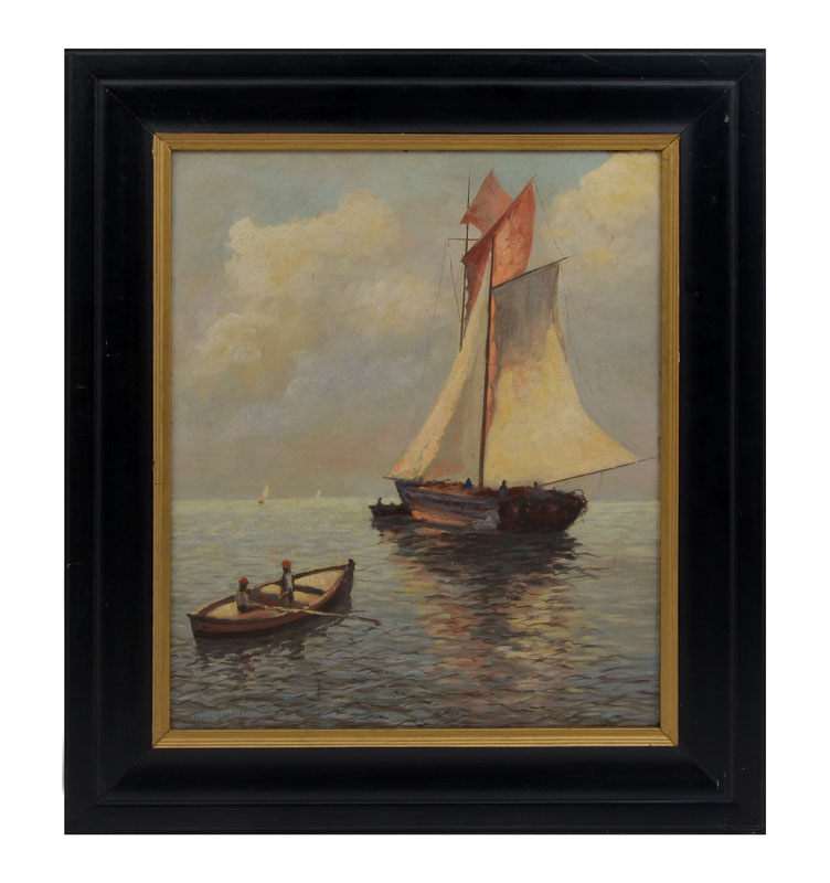 Appraisal: SAPHIER Louis American - Maritime Scene with Sailboats and Rowboats