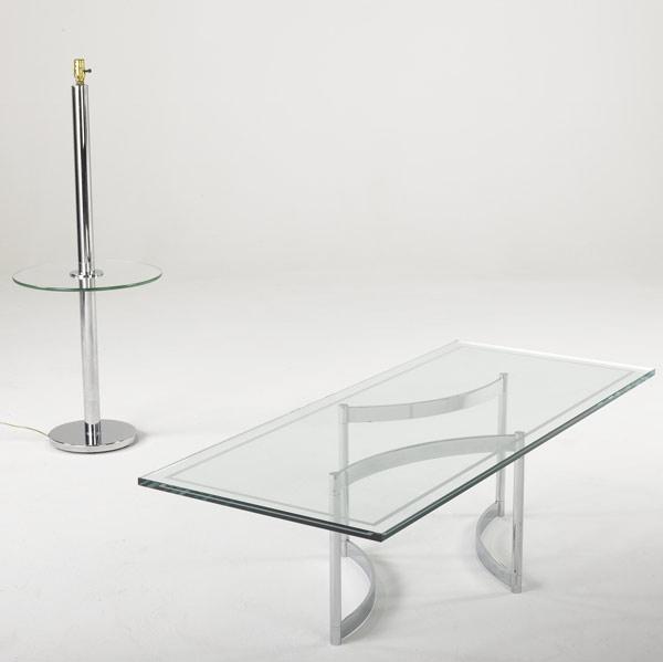 Appraisal: JOHN STUART Chrome coffee table with glass top together with