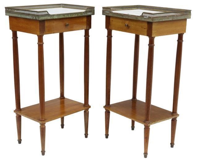 Appraisal: pair French Louis XVI style marble-top mahogany stands th c