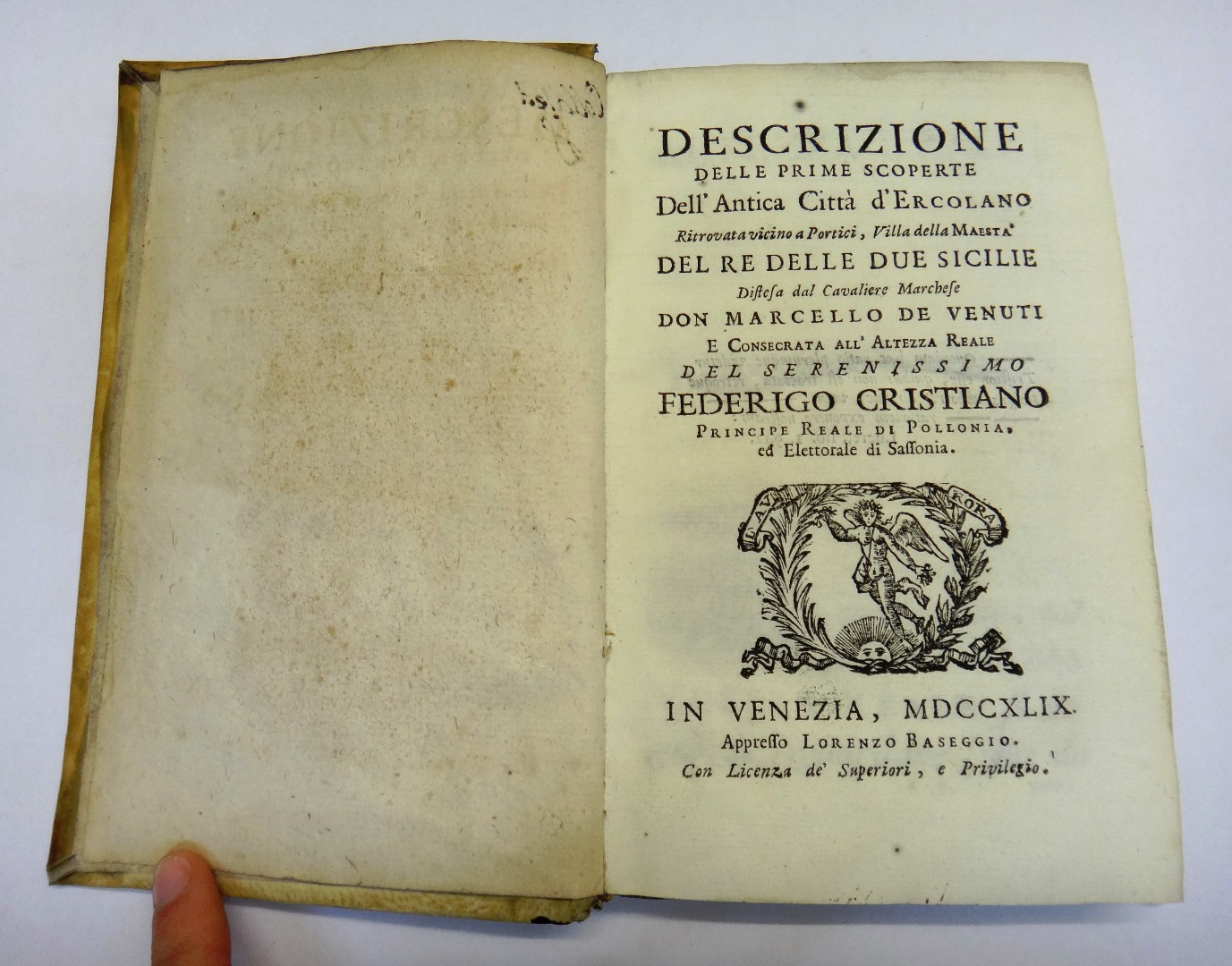 Appraisal: VENUTI M de Descrizione delle Prime Scorperte dell'Antica Citta d'Ercolano