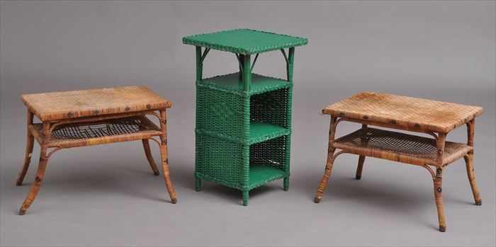 Appraisal: PAIR OF RATTAN LOW TABLES Each with rectangular top over