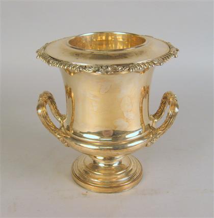 Appraisal: Silver plated wine cooler Of campana form with gadrooned and