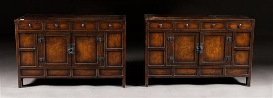 Appraisal: Pair of Korean carved elmwood tansus th century four short