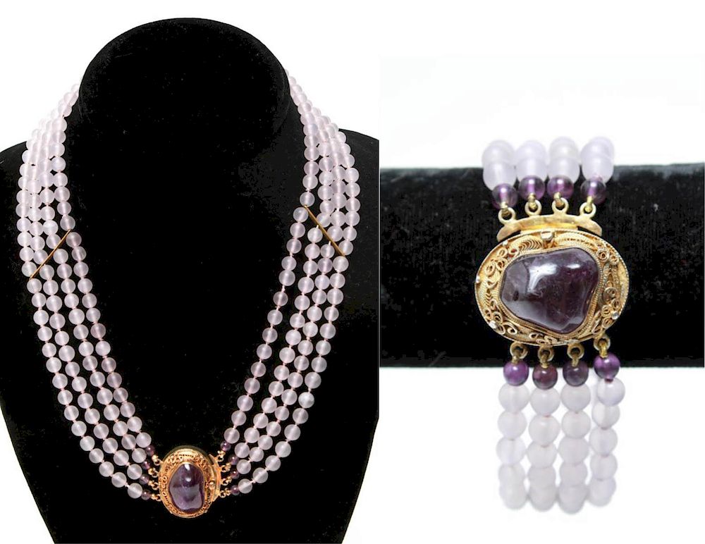 Appraisal: Amethyst Silver Vermeil Necklace Bracelet Set Amethyst and silver-gilt vermeil