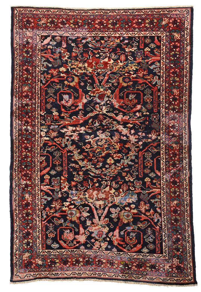 Appraisal: Persian Rug early th century dark blue field with geometric