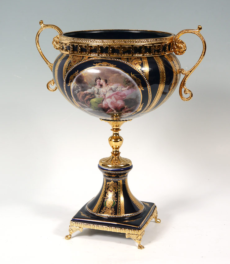 Appraisal: DECORATIVE LIMOGES JARDINIERE Late th century cobalt ground with gilt