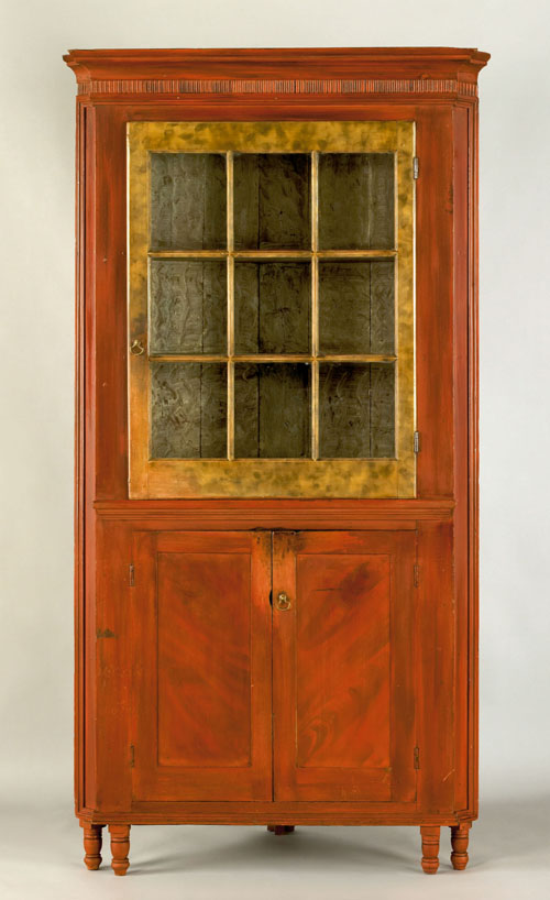 Appraisal: Mid-Atlantic pine corner cupboard mid th c with a cove